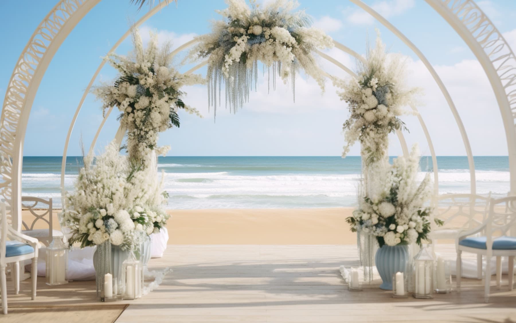 Intimate Bali beach wedding arch, elopement ceremony setting